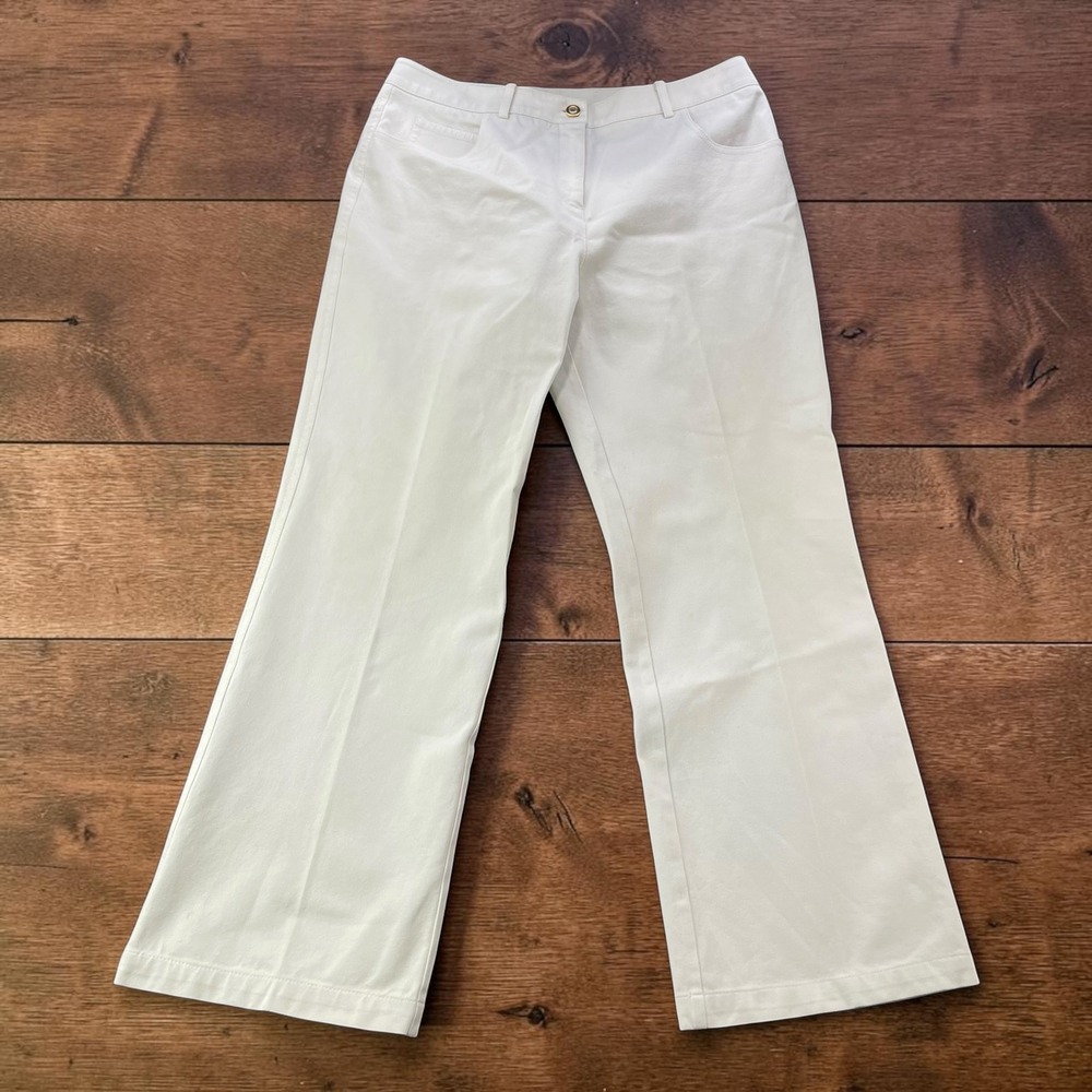 St. John Collection White Wide Leg Stretch Cotton‎ Trousers Pants Size 10 FA08